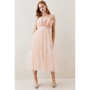 Karen Millen Lydia Millen Corseted Tulle Midi Dress Nude Pink Peach Size 4